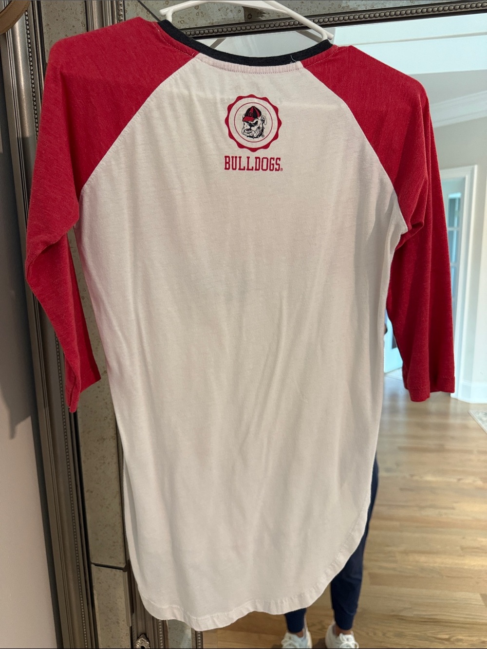 Womens White and Red Bulldogs tunic 3/4 Sleeve Tee